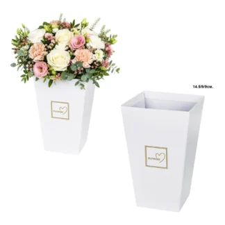 Картонена кашпа FLOWERS бяла